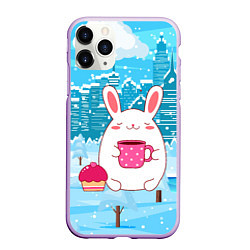 Чехол iPhone 11 Pro матовый Зайчик и кексик, цвет: 3D-сиреневый