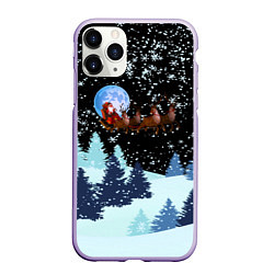 Чехол iPhone 11 Pro матовый Санта на оленях в ночном небе, цвет: 3D-светло-сиреневый