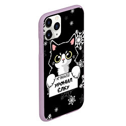 Чехол iPhone 11 Pro матовый Уронил ёлку - кот, цвет: 3D-сиреневый — фото 2