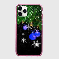 Чехол iPhone 11 Pro матовый Новогодние шарики, цвет: 3D-малиновый
