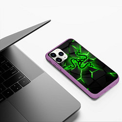 Чехол iPhone 11 Pro матовый Razer neon logo, цвет: 3D-фиолетовый — фото 2