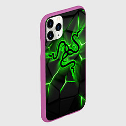 Чехол iPhone 11 Pro матовый Razer neon logo, цвет: 3D-фиолетовый — фото 2