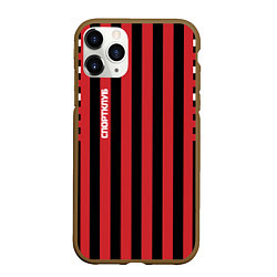 Чехол iPhone 11 Pro матовый Красно черный полосатый узор Спортклуб, цвет: 3D-коричневый