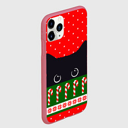Чехол iPhone 11 Pro матовый Котик: новогодний свитер, цвет: 3D-малиновый — фото 2