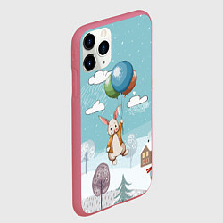 Чехол iPhone 11 Pro матовый Зайка на воздушных шариках, цвет: 3D-малиновый — фото 2