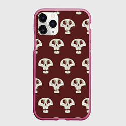 Чехол iPhone 11 Pro матовый Узор улыбающиеся черепочки, цвет: 3D-малиновый