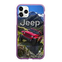 Чехол iPhone 11 Pro матовый Chrysler Jeep Wrangler Rubicon - горы, цвет: 3D-фиолетовый