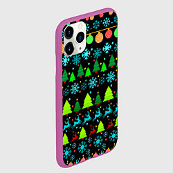 Чехол iPhone 11 Pro матовый Узор с ёлками и оленями, цвет: 3D-фиолетовый — фото 2