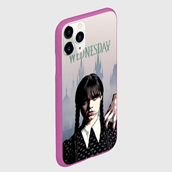 Чехол iPhone 11 Pro матовый Уэнсдей Аддамс и рука на фоне замка, цвет: 3D-фиолетовый — фото 2