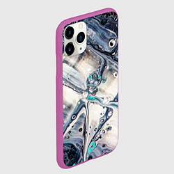 Чехол iPhone 11 Pro матовый Абстрактное жидкое белое и синее стекло, цвет: 3D-фиолетовый — фото 2