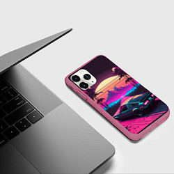 Чехол iPhone 11 Pro матовый Synthwave car and mountains, цвет: 3D-малиновый — фото 2