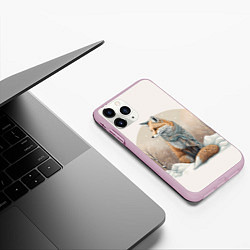 Чехол iPhone 11 Pro матовый Лисица и сугроб, цвет: 3D-розовый — фото 2
