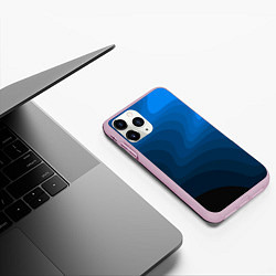 Чехол iPhone 11 Pro матовый Абстрактный темно синий узор волны, цвет: 3D-розовый — фото 2