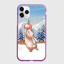 Чехол iPhone 11 Pro матовый Зайка и елочная игрушка, цвет: 3D-фиолетовый