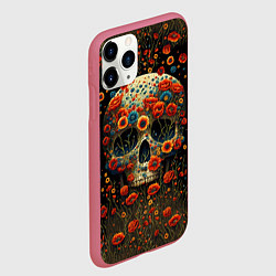 Чехол iPhone 11 Pro матовый Череп украшенный цветущими маками, цвет: 3D-малиновый — фото 2