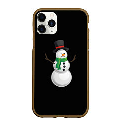 Чехол iPhone 11 Pro матовый Новогодний снеговик с шарфом, цвет: 3D-коричневый
