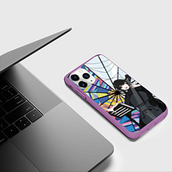 Чехол iPhone 11 Pro матовый Уэнсдэй играет на виолончели на фоне окна, цвет: 3D-фиолетовый — фото 2