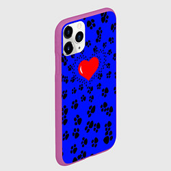Чехол iPhone 11 Pro матовый Сердце и следы пушистых, цвет: 3D-фиолетовый — фото 2