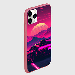 Чехол iPhone 11 Pro матовый Синтвейв закат с автомобилем, цвет: 3D-малиновый — фото 2