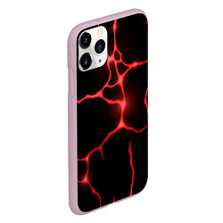 Чехол iPhone 11 Pro матовый Красные неоновые трещины, цвет: 3D-розовый — фото 2