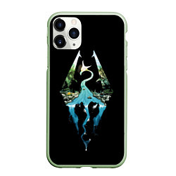 Чехол iPhone 11 Pro матовый Логотип Скайрим, цвет: 3D-салатовый