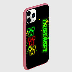 Чехол iPhone 11 Pro матовый Minecraft - неоновые логотипы, цвет: 3D-малиновый — фото 2
