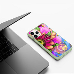 Чехол iPhone 11 Pro матовый Розовый цветок стеклянный орнамент, цвет: 3D-салатовый — фото 2