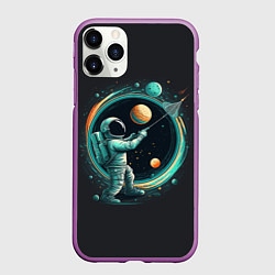 Чехол iPhone 11 Pro матовый Космонавт в космосе, цвет: 3D-фиолетовый