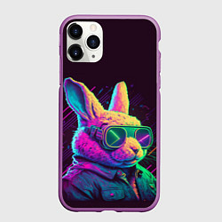 Чехол iPhone 11 Pro матовый Модный кролик в очках, цвет: 3D-фиолетовый