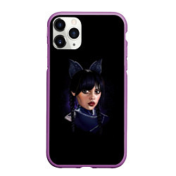 Чехол iPhone 11 Pro матовый Wednesday чёрная кошка, цвет: 3D-фиолетовый