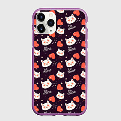 Чехол iPhone 11 Pro матовый Паттерн котика на темном фоне, цвет: 3D-фиолетовый