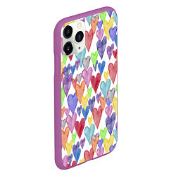 Чехол iPhone 11 Pro матовый Разноцветные сердечки Калейдоскоп, цвет: 3D-фиолетовый — фото 2