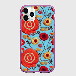 Чехол iPhone 11 Pro матовый Эффект вышивки маки, цвет: 3D-фиолетовый
