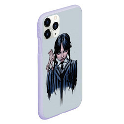 Чехол iPhone 11 Pro матовый Хмурая Уэнсдэй, цвет: 3D-светло-сиреневый — фото 2
