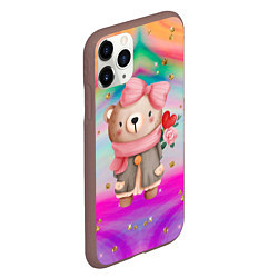 Чехол iPhone 11 Pro матовый Мишка с сердечком и цветком, цвет: 3D-коричневый — фото 2