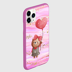 Чехол iPhone 11 Pro матовый Мишка с шариком Love, цвет: 3D-фиолетовый — фото 2