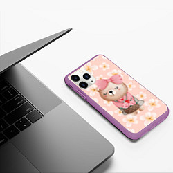 Чехол iPhone 11 Pro матовый Мишка с корзинкой, цвет: 3D-фиолетовый — фото 2