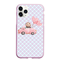 Чехол iPhone 11 Pro матовый Мишка едет в авто, цвет: 3D-розовый