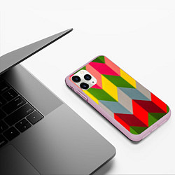 Чехол iPhone 11 Pro матовый Разноцветный ромбический абстрактный паттерн, цвет: 3D-розовый — фото 2