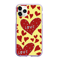 Чехол iPhone 11 Pro матовый Надпись love в красном сердце, цвет: 3D-светло-сиреневый