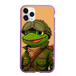 Чехол iPhone 11 Pro матовый Лягушонок Пепе лётчик, цвет: 3D-фиолетовый