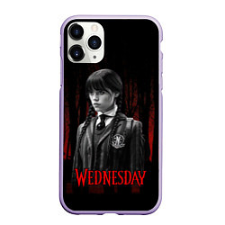 Чехол iPhone 11 Pro матовый Wednesday темный фон, цвет: 3D-светло-сиреневый