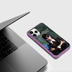 Чехол iPhone 11 Pro матовый Уэнсдэй из семейки Аддамс, цвет: 3D-фиолетовый — фото 2