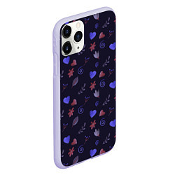 Чехол iPhone 11 Pro матовый Паттерн с сердечками и цветами, цвет: 3D-светло-сиреневый — фото 2