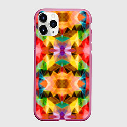 Чехол iPhone 11 Pro матовый Разноцветный мозаичный пиксельный узор, цвет: 3D-малиновый