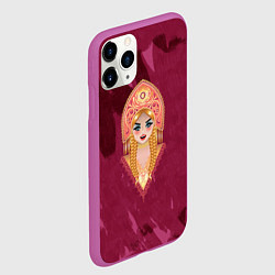 Чехол iPhone 11 Pro матовый Девушка в красном кокошнике с золотыми украшениями, цвет: 3D-фиолетовый — фото 2