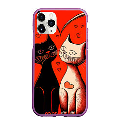 Чехол iPhone 11 Pro матовый Влюблённые кошки на красном фоне, цвет: 3D-фиолетовый