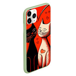 Чехол iPhone 11 Pro матовый Влюблённые кошки на красном фоне, цвет: 3D-салатовый — фото 2