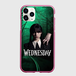 Чехол iPhone 11 Pro матовый Уэнсдэй зеленый лес, цвет: 3D-малиновый