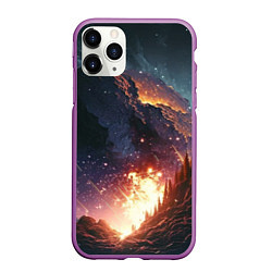 Чехол iPhone 11 Pro матовый Звезды над природным пейзажем, цвет: 3D-фиолетовый